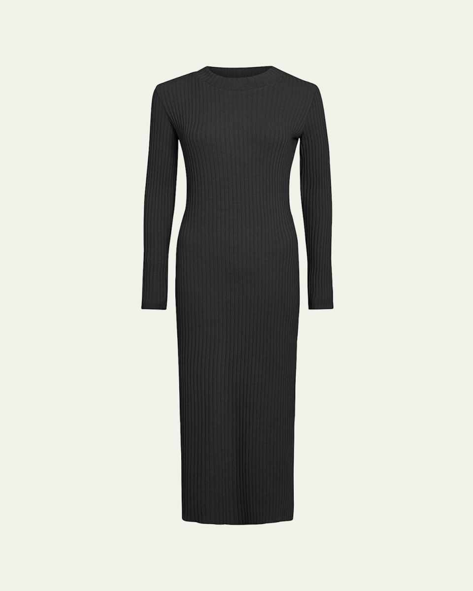 Ribbed Long-Sleeve Midi Dress